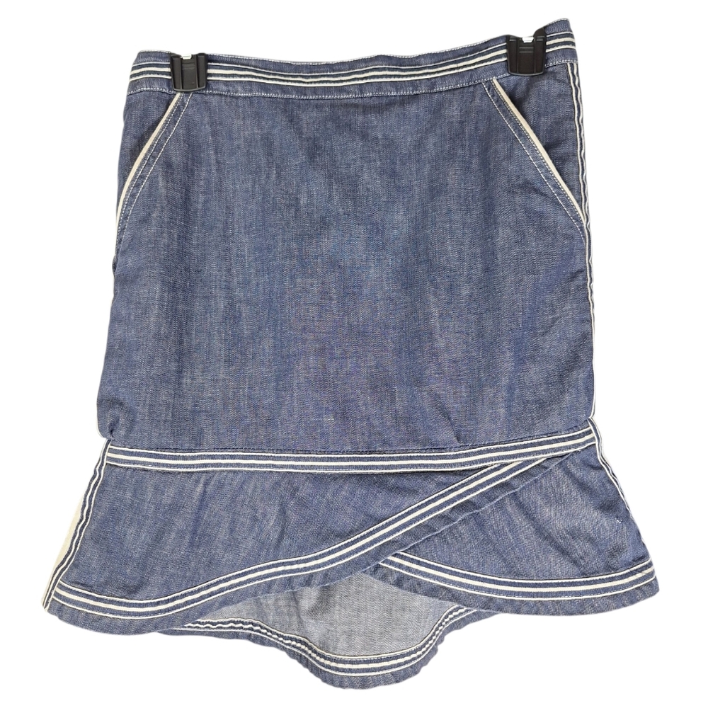 Marc Jacobs Denim Mini Skirt Womens 2 Ruffles Striped *FLAWS* Sailor 100% Cotton